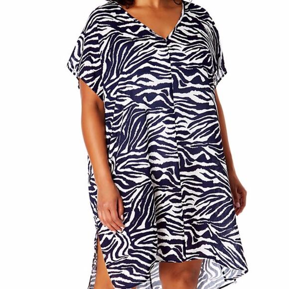 Anne Cole Zebra Print Swim Cover Up Dress navy blue white - 22/24 - Picture 1 of 9